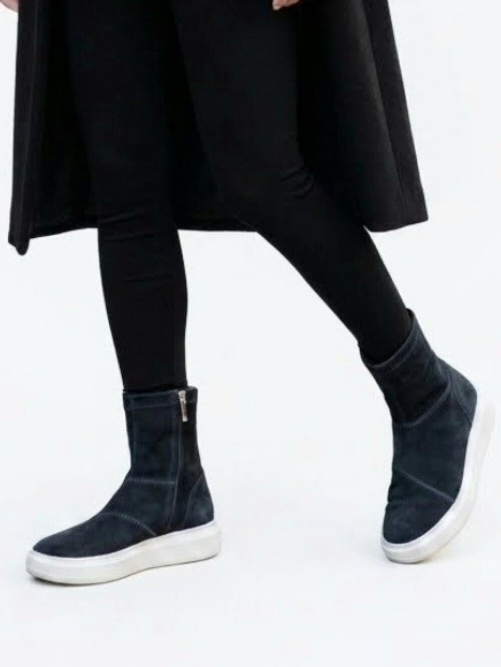 Aquatalia Lidia Stretch Black Suede Sneakers White Platform Ankle Boots Size 10M